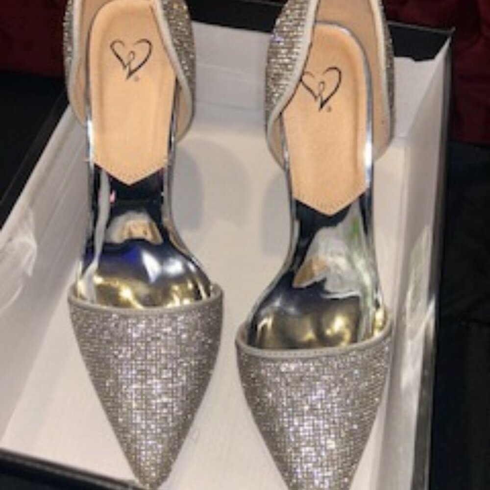 4-inch silver Rhine stone heels